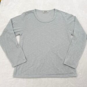 Bearpaw Womens Long Sleeve Soft Slub Knit Crew Neck Top Light Blue Size Medium